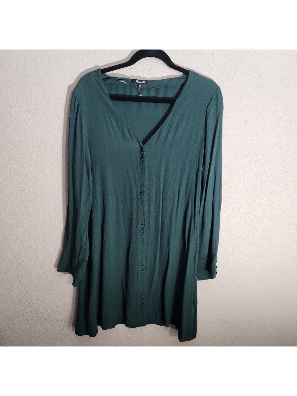 Madewell Size L Green Long-Sleeve Button-Front Tunic Dress